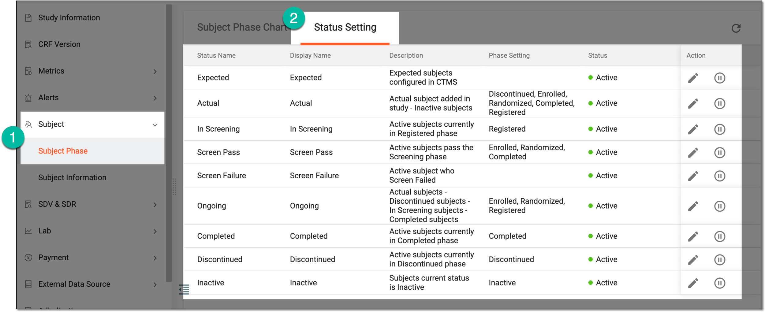 Accessing Status Setting tab