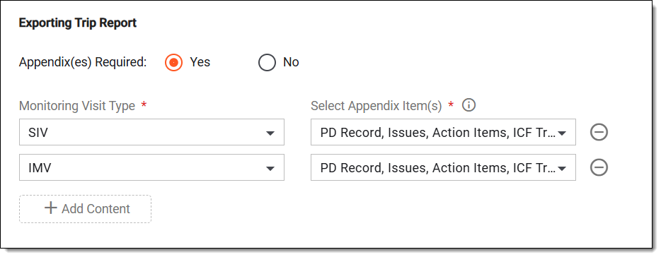 Defining trip report exporting settings. Monitoring configurations