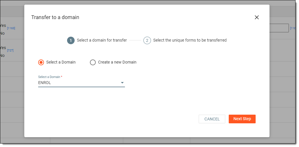 Selecting domain for transfer