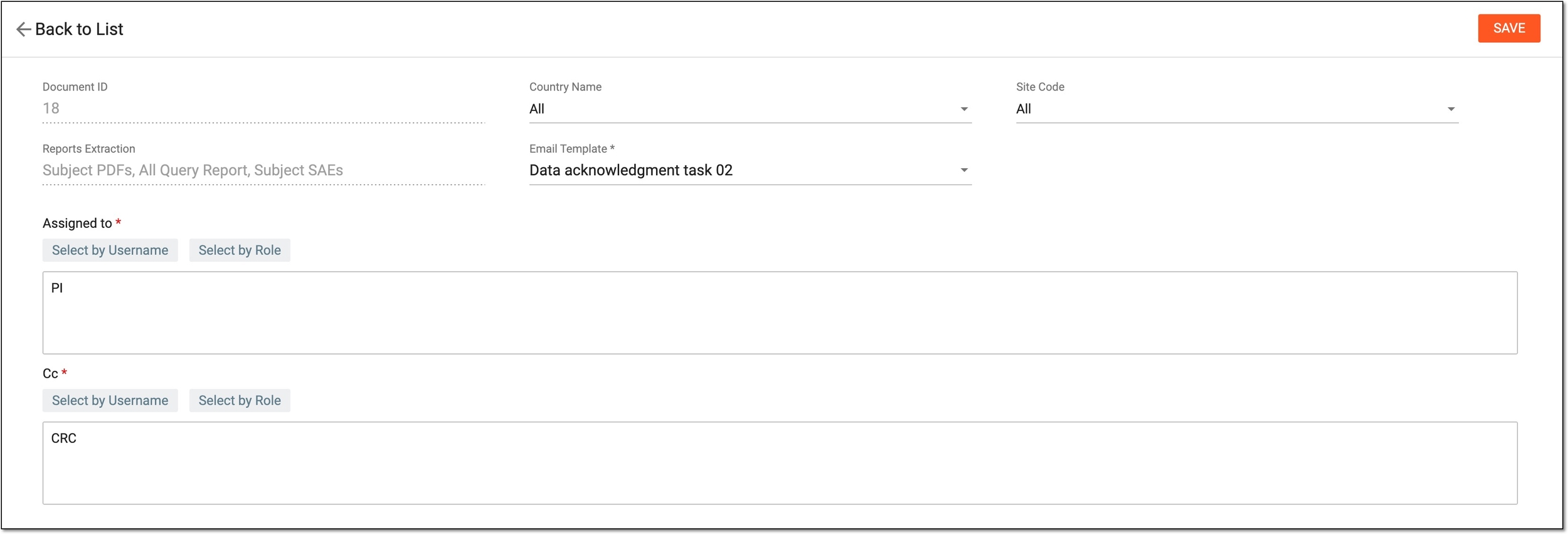 Configuring data acknowledgment task