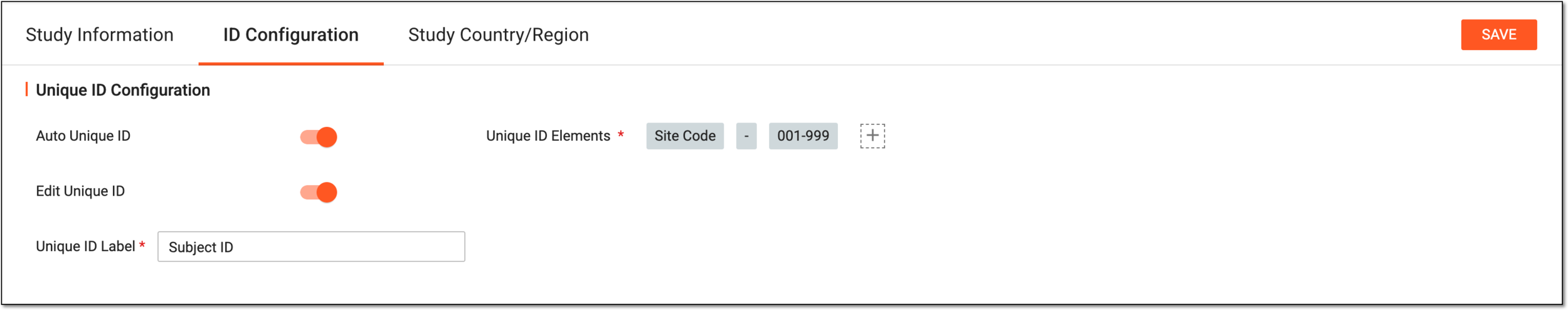 Configuring unique ID parameters