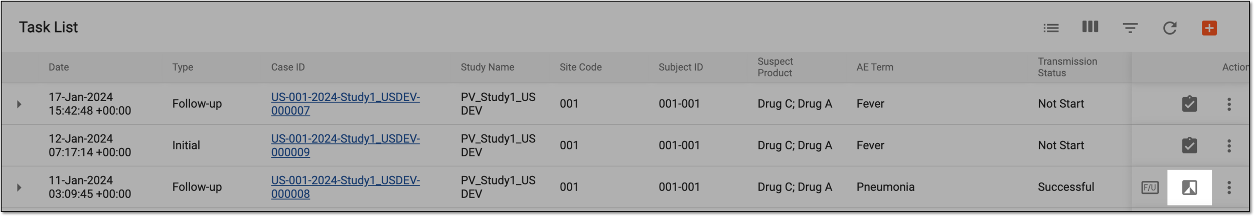Selecting to view sent task differences