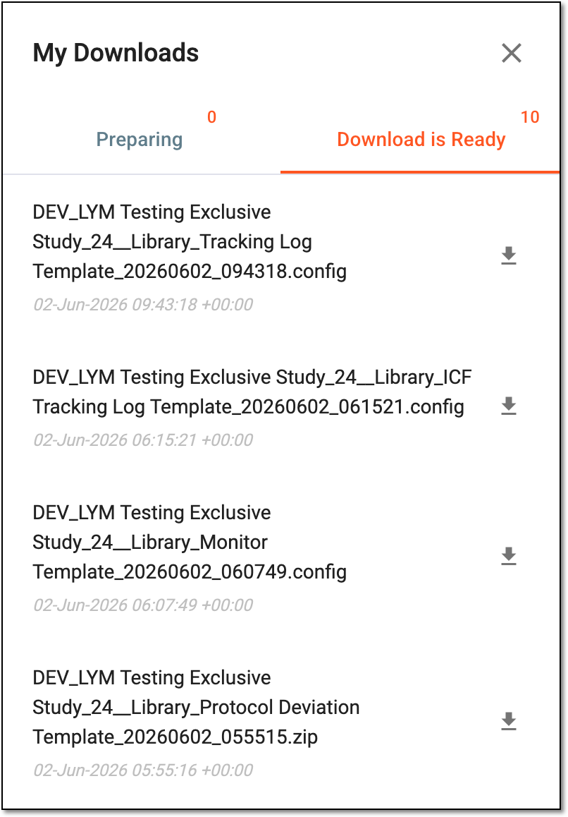 Downloading extracted ICF tracking log template data
