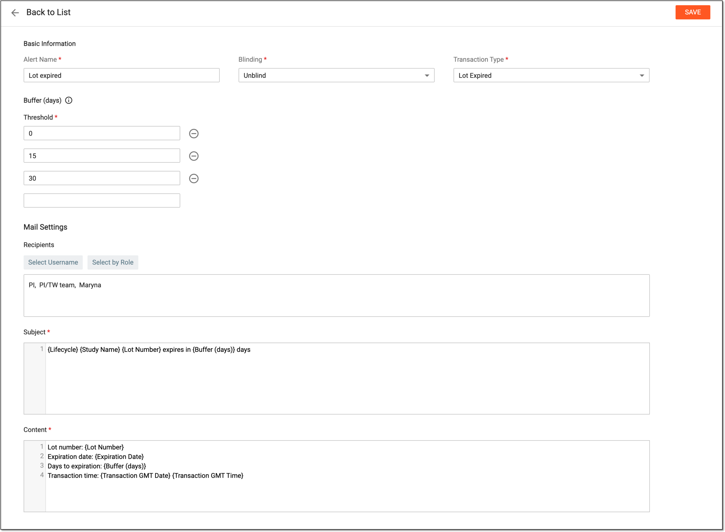 Updating lot alert details