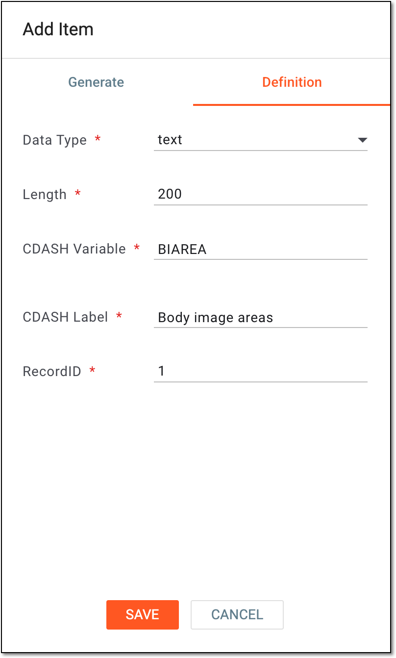 Specifying variable definition for body image item