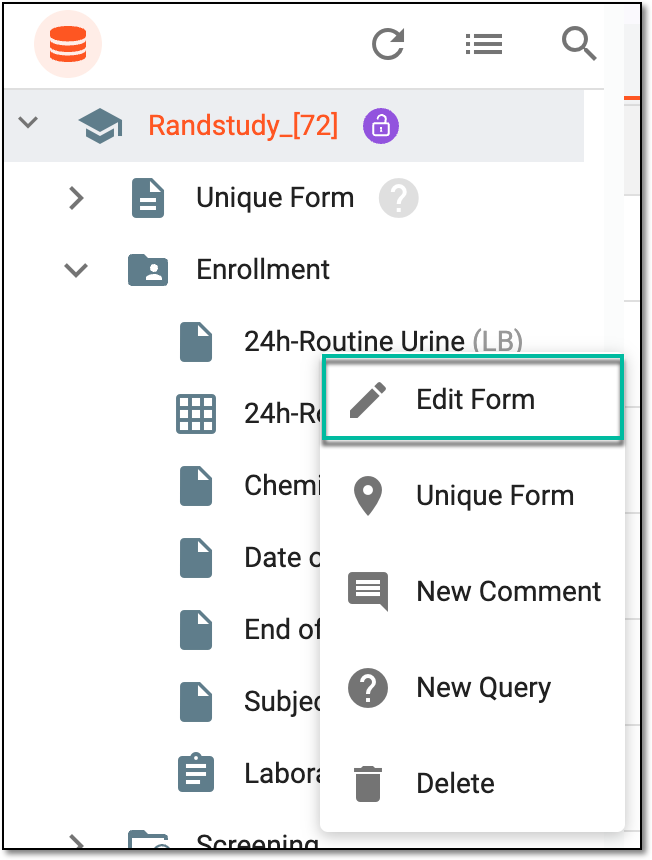 Selecting to edit visit form