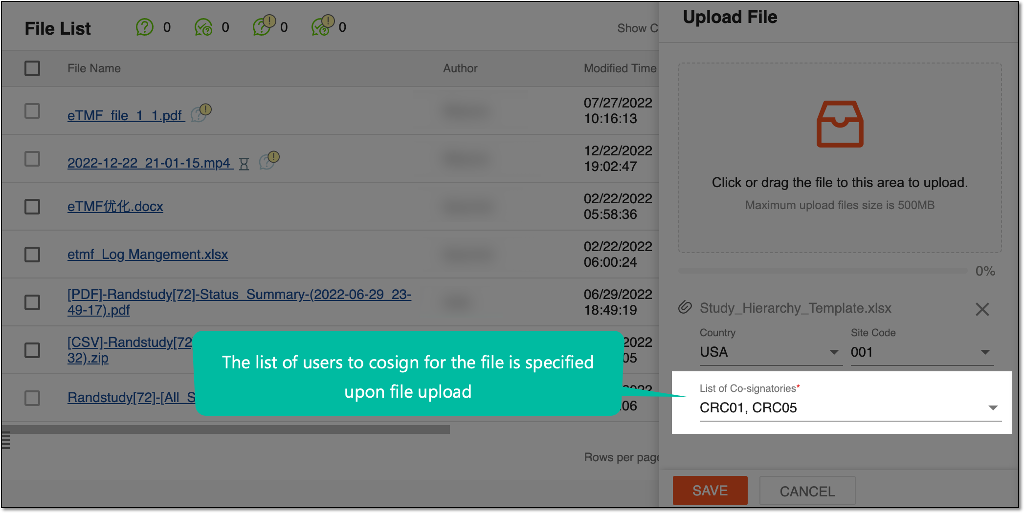 Specifying users to cosign for document
