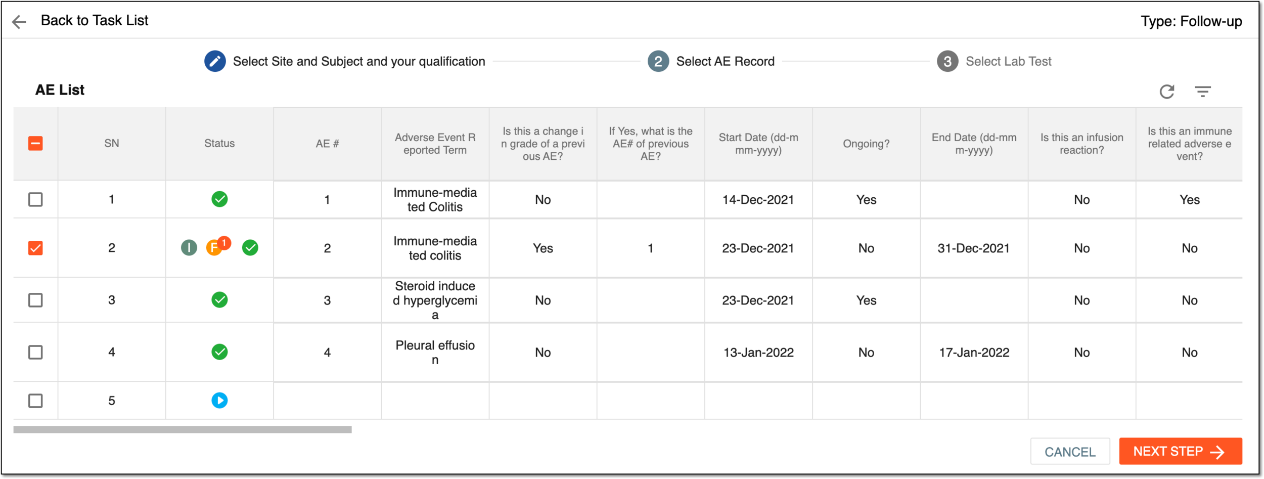 Selecting AE(s) to extract data