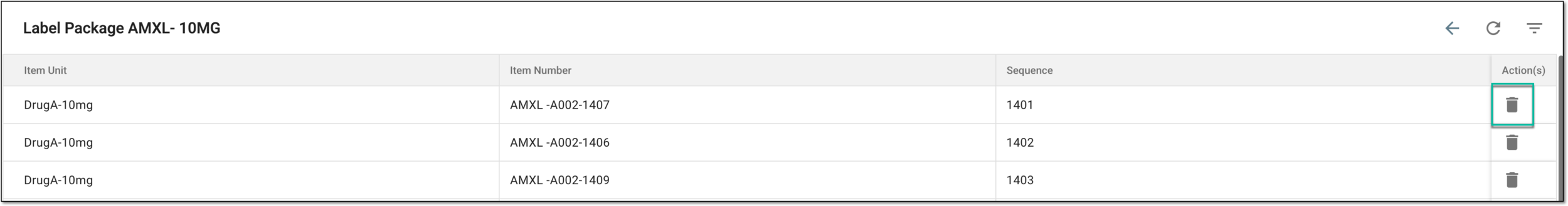 Deleting single label within package