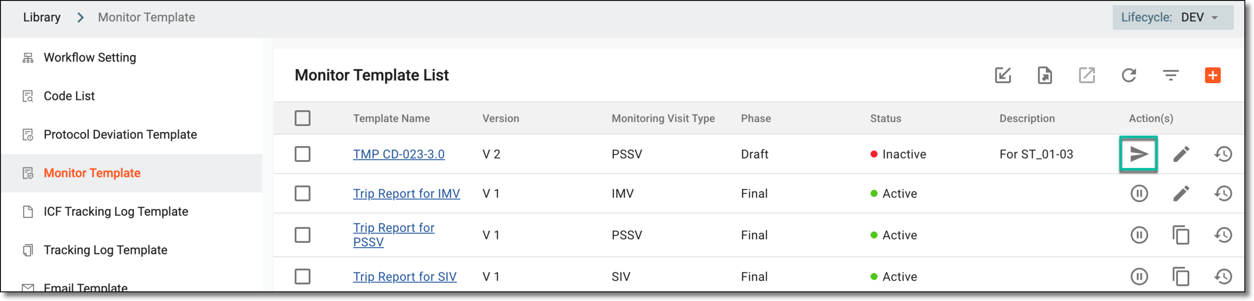 Selecting to submit monitor template