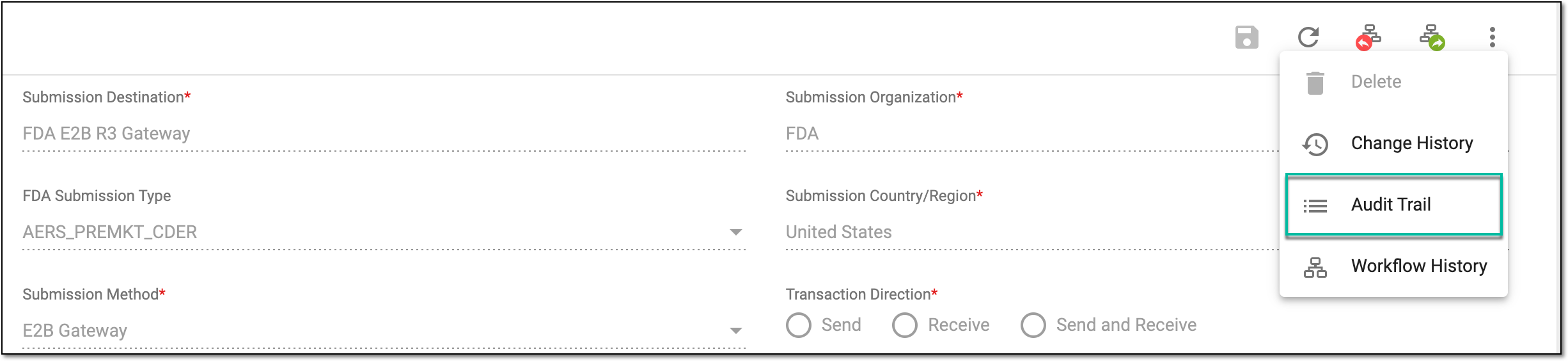 Accessing audit trail from configuration/edit page