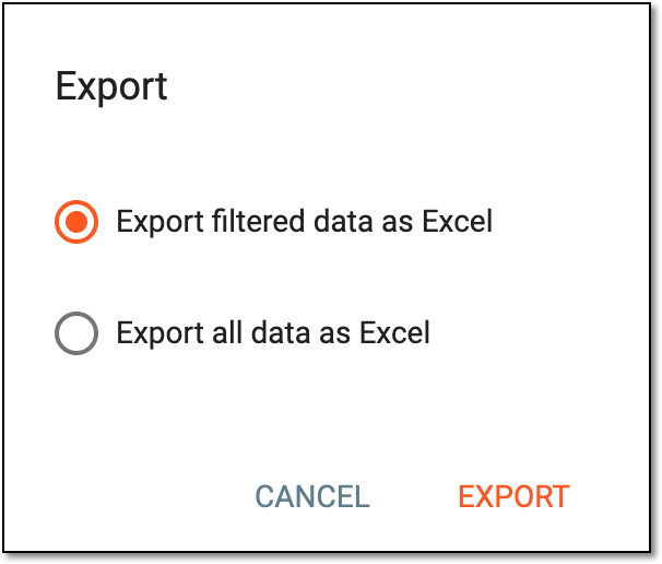 Selecting to export all or filtered data