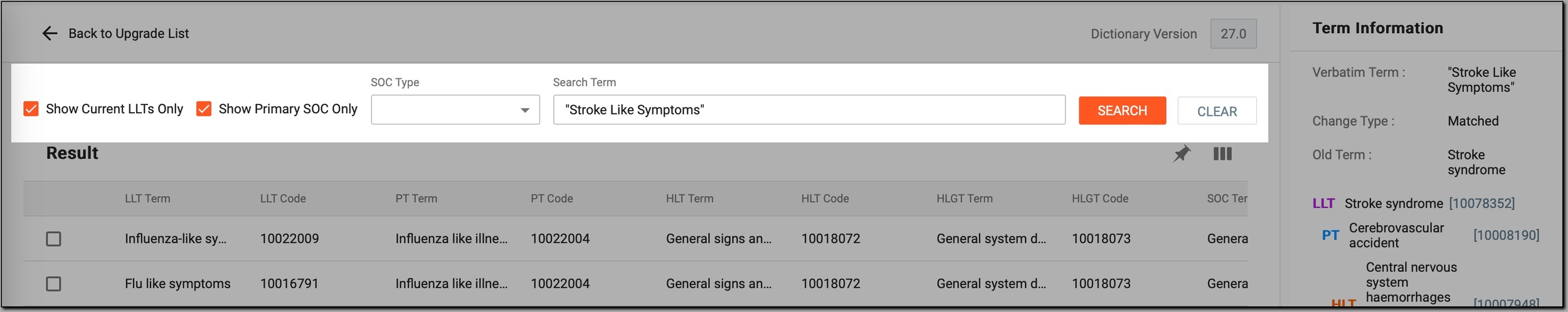 Filtering Results table