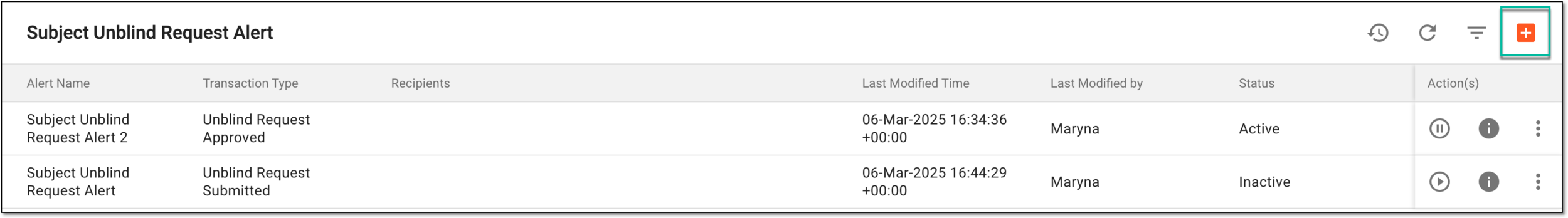 Selecting option to add subject unblind request alert