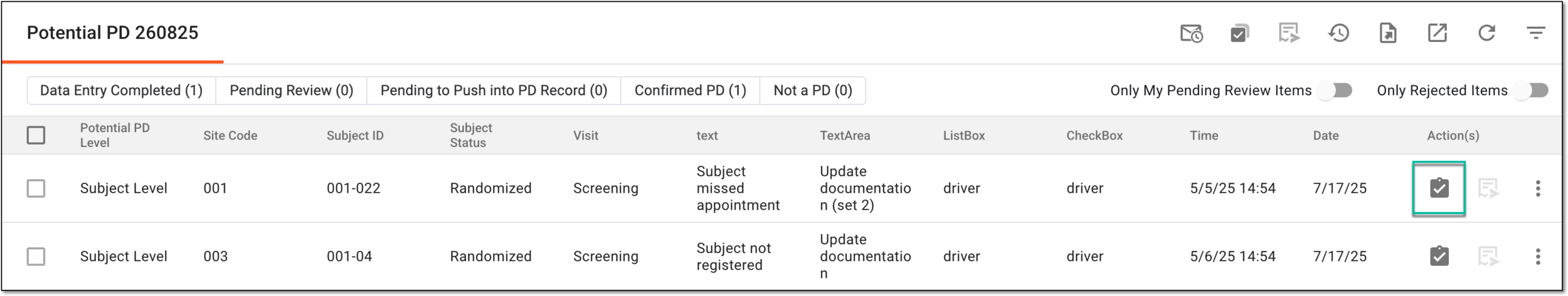 Selecting to audit single PD record