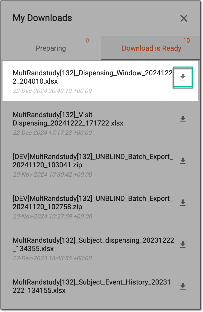 Downloading exported dispensing window list