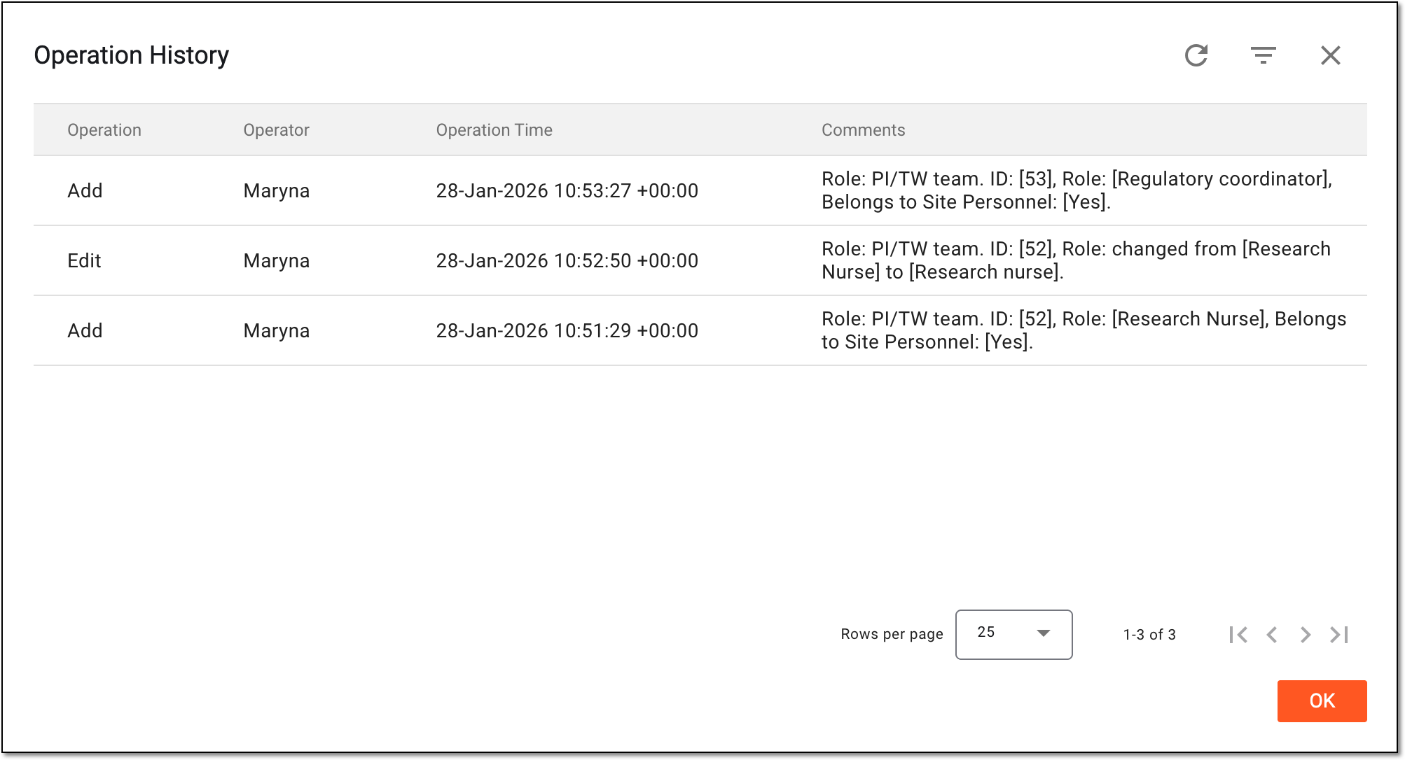 Analyzing operation history for role management