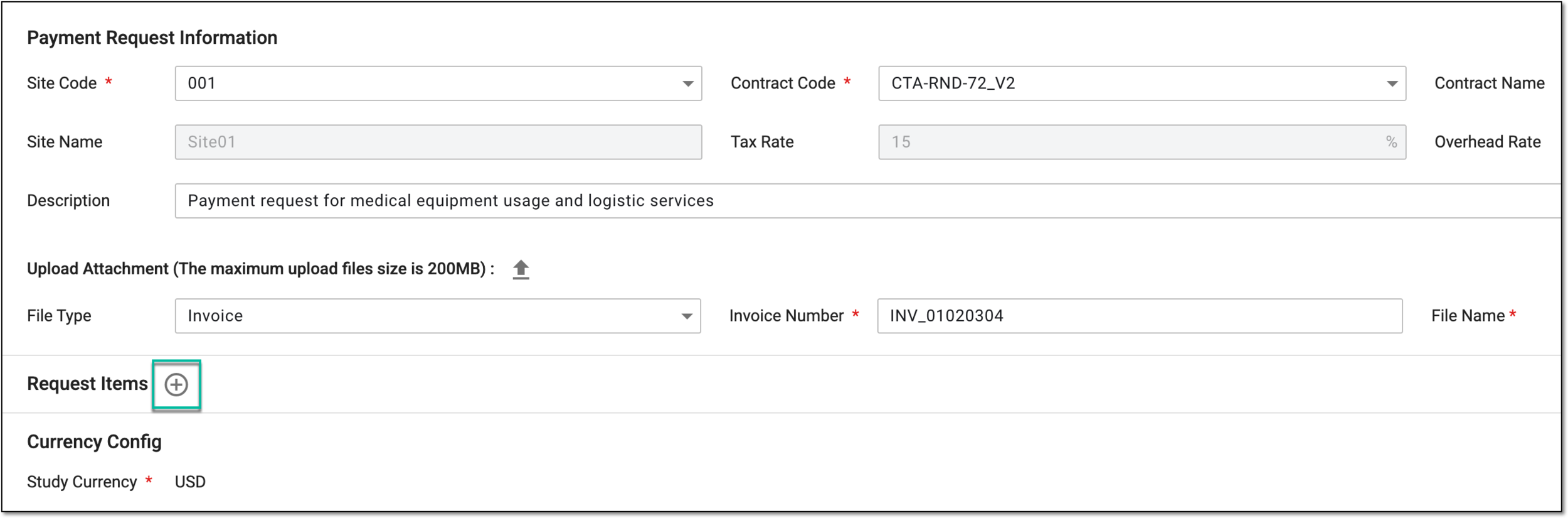 Selecting option to add items to payment request