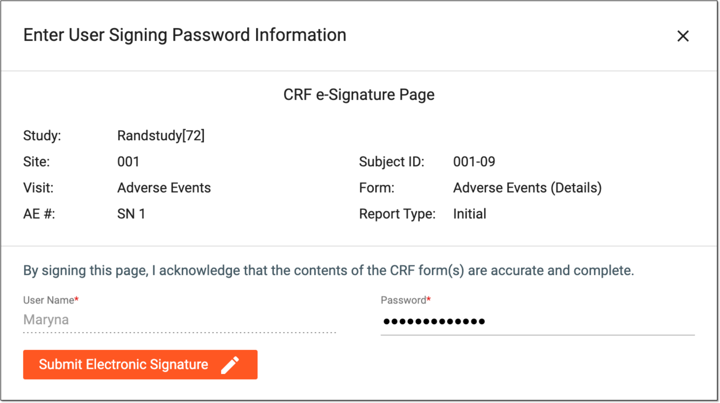 Entering signature credentials