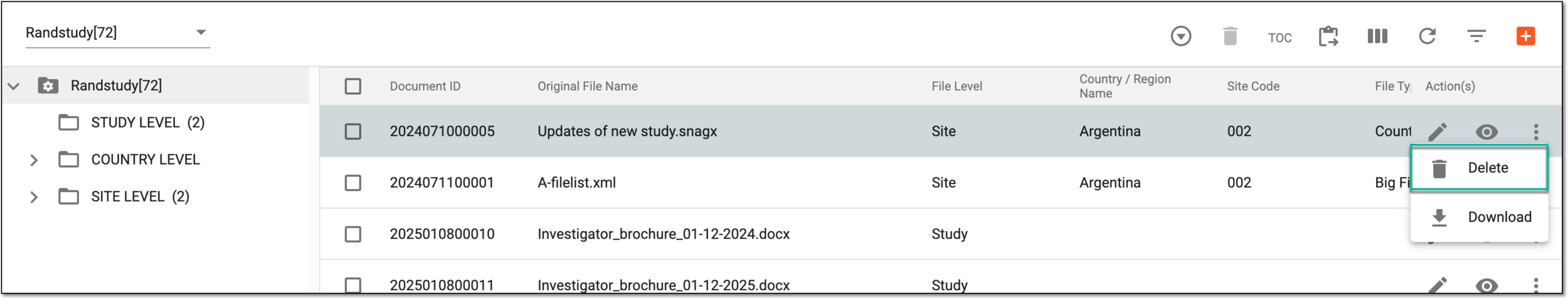 Deleting file from document warehouse