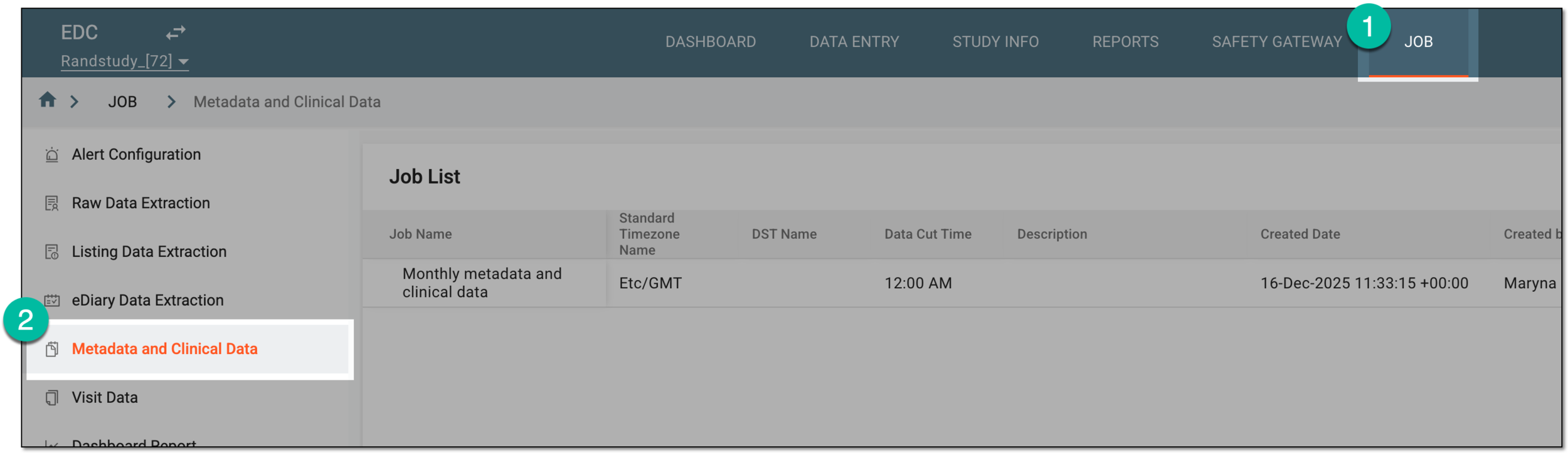 Accessing listing data extraction jobs
