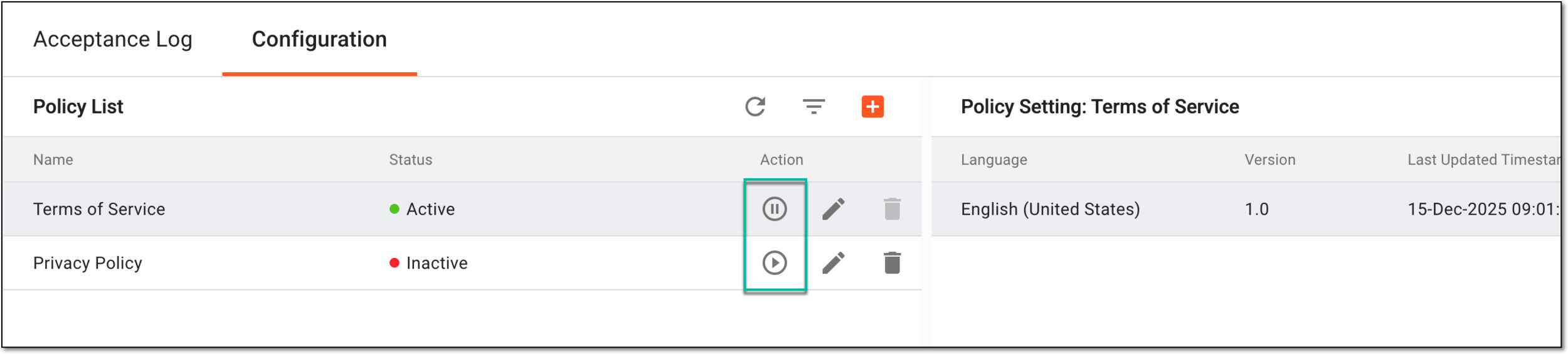 Locating activation and inactivation options