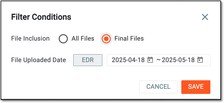 Editing filter conditions for file quality data display change