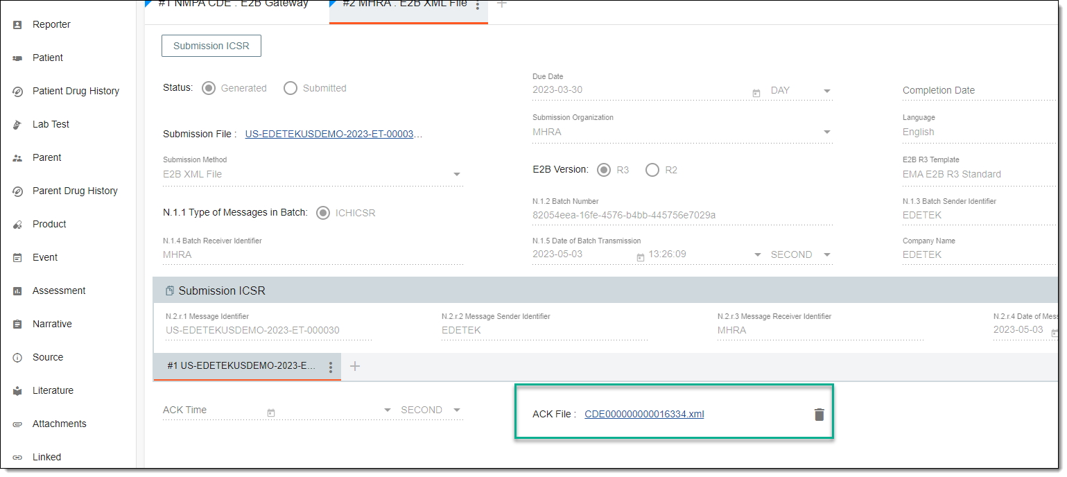 Uploading ACK message file