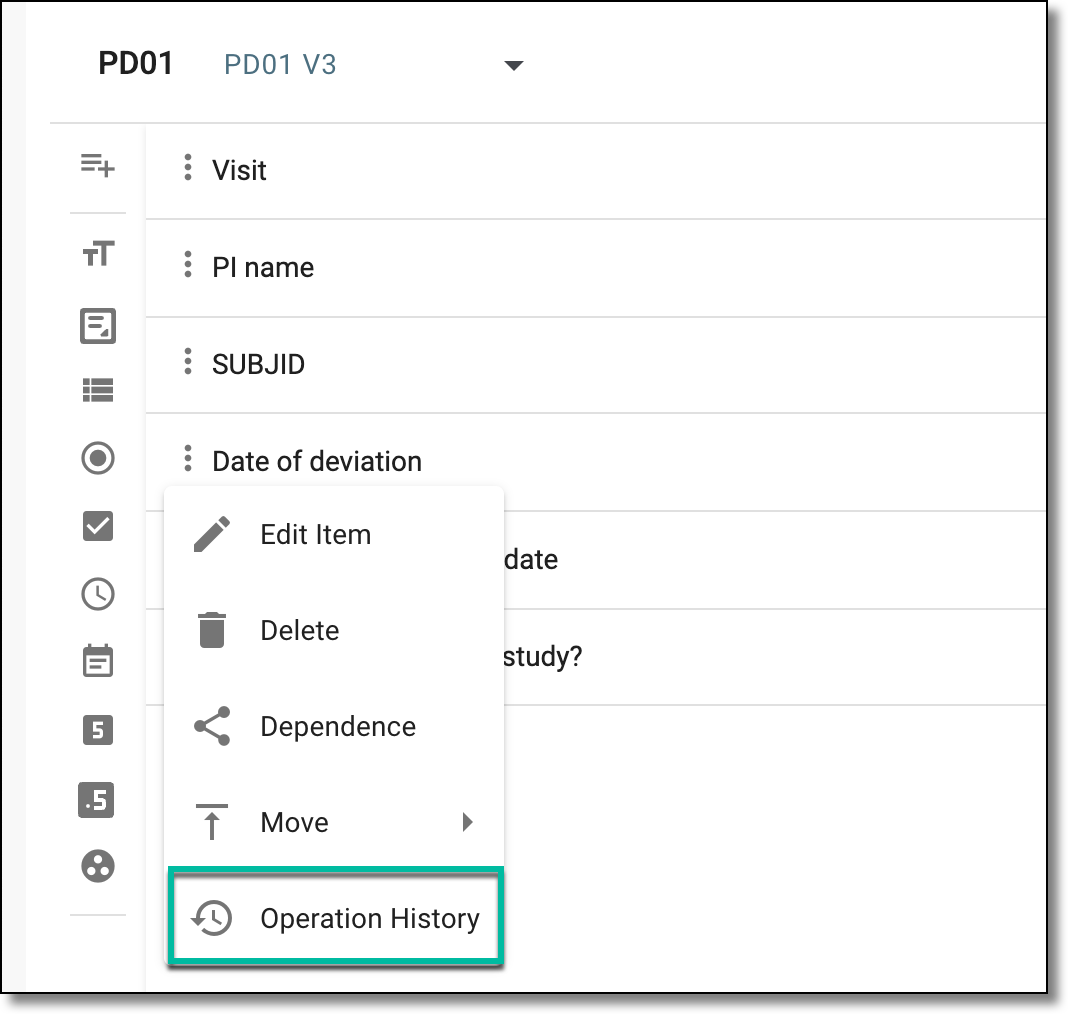 Accessing operation history of PD item