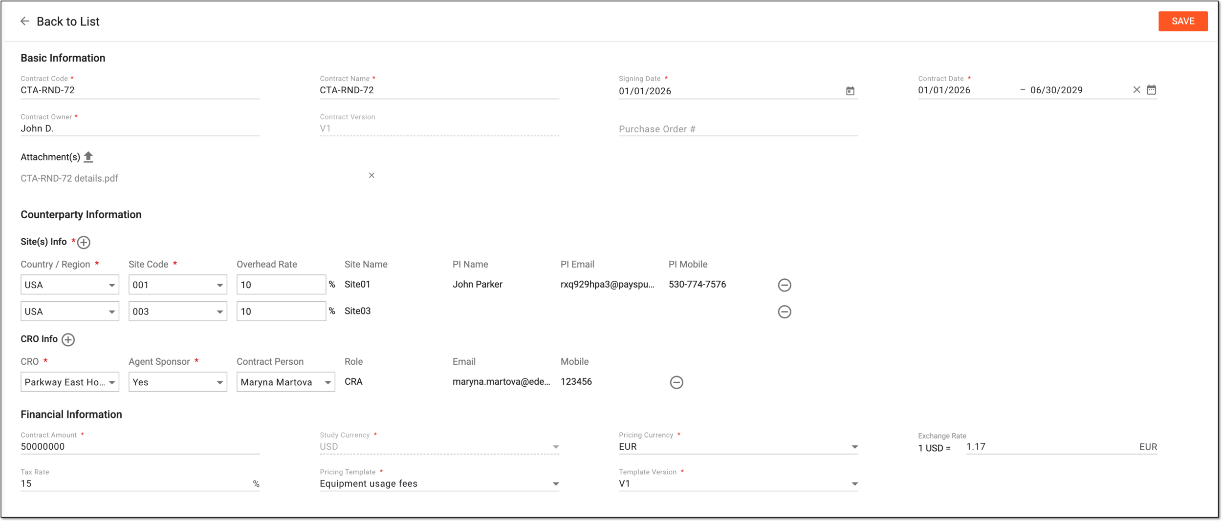 Completing contract details