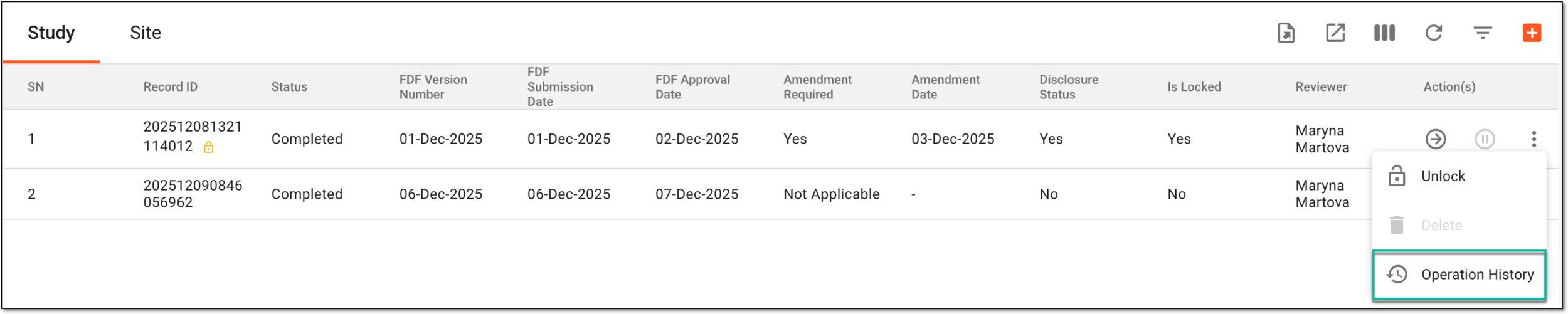 Accessing tracking log entry operation history