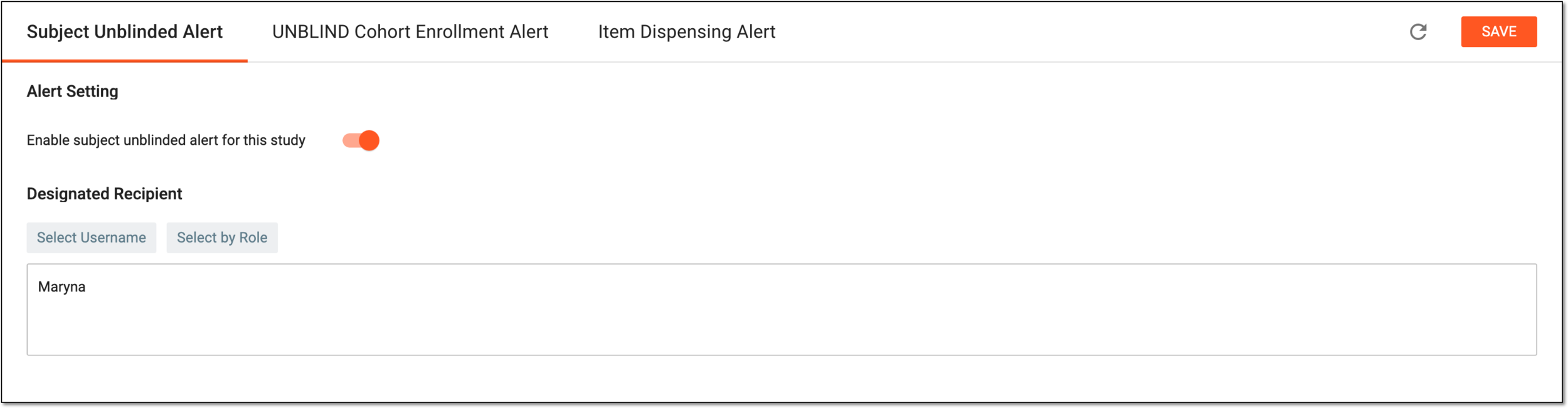 Configuring subject unblinding alert
