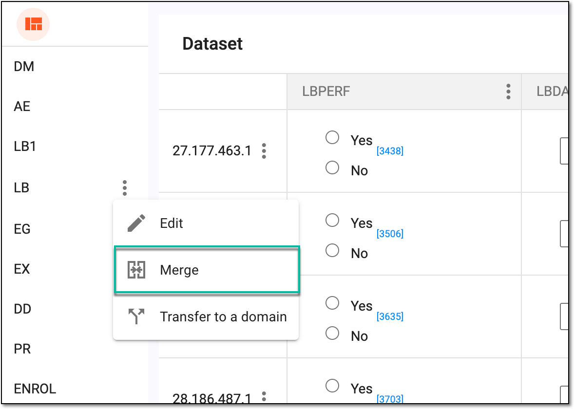 Selecting option to merge domains