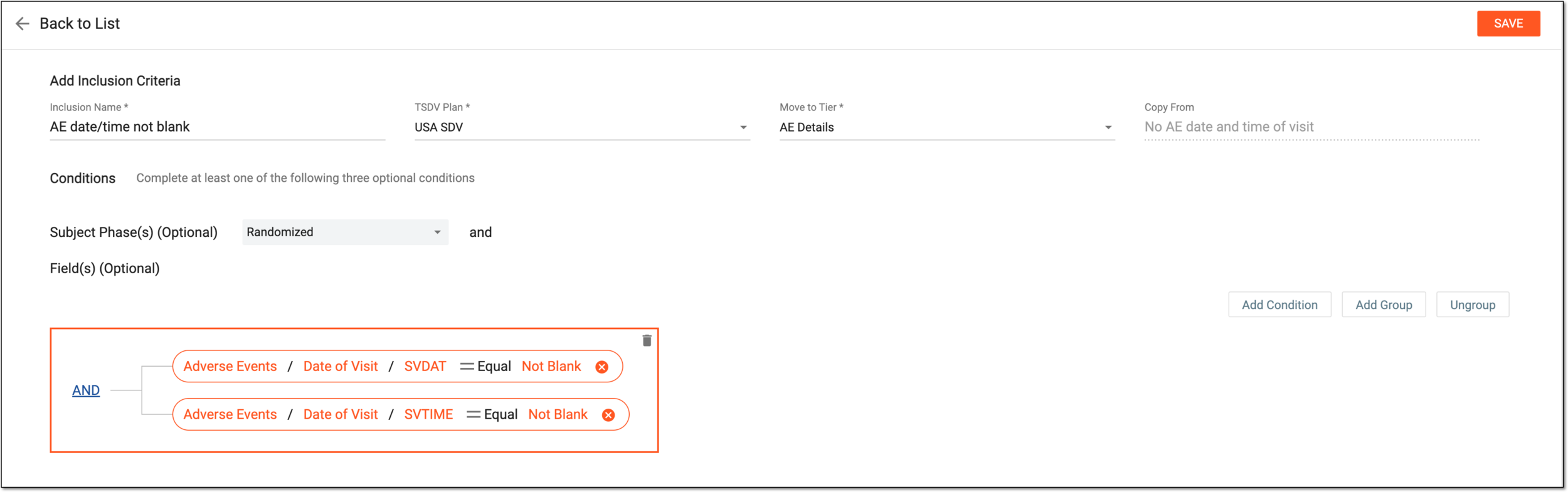 Configuring copied inclusion criteria