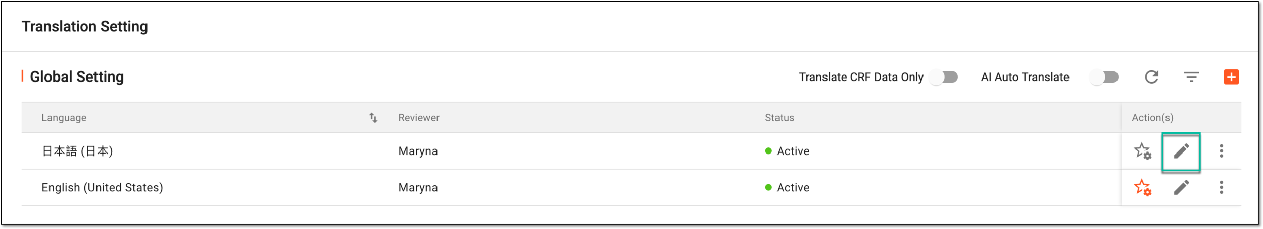 Selecting option to edit global translation setting