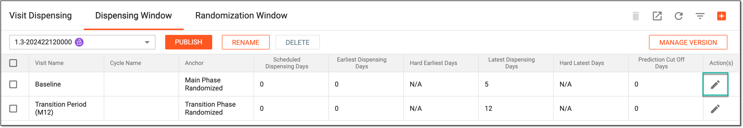 Selecting to edit dispensing window