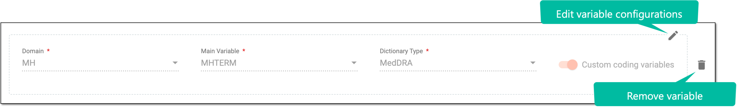Locating editing and deletion options for variable