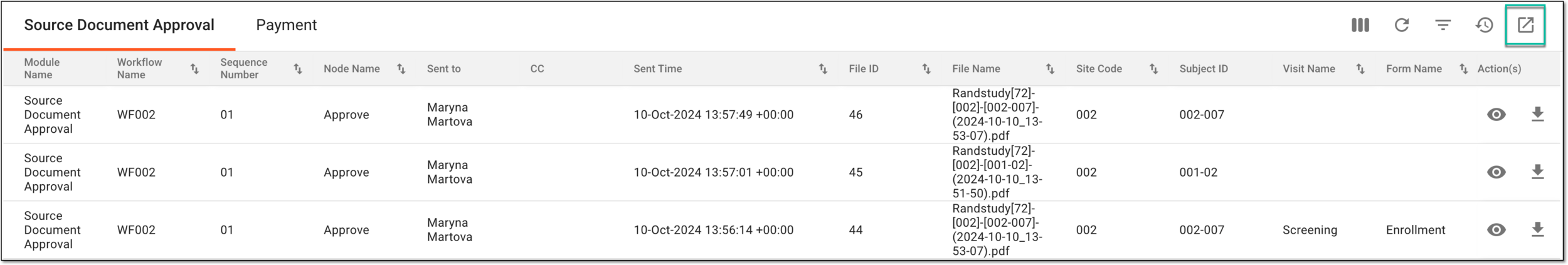 Exporting workflow-sent email list