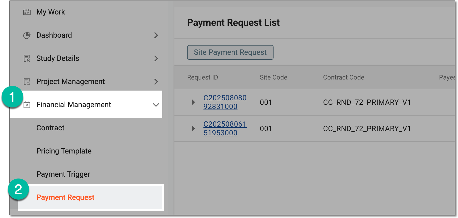 Accessing payment request list