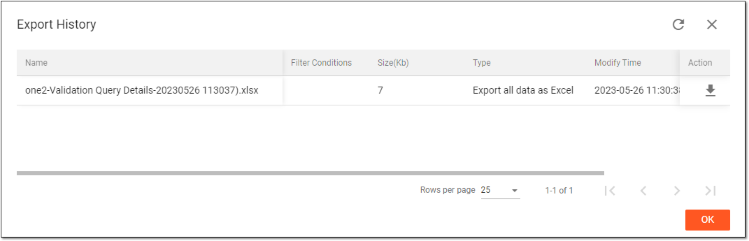 Downloading validation query details