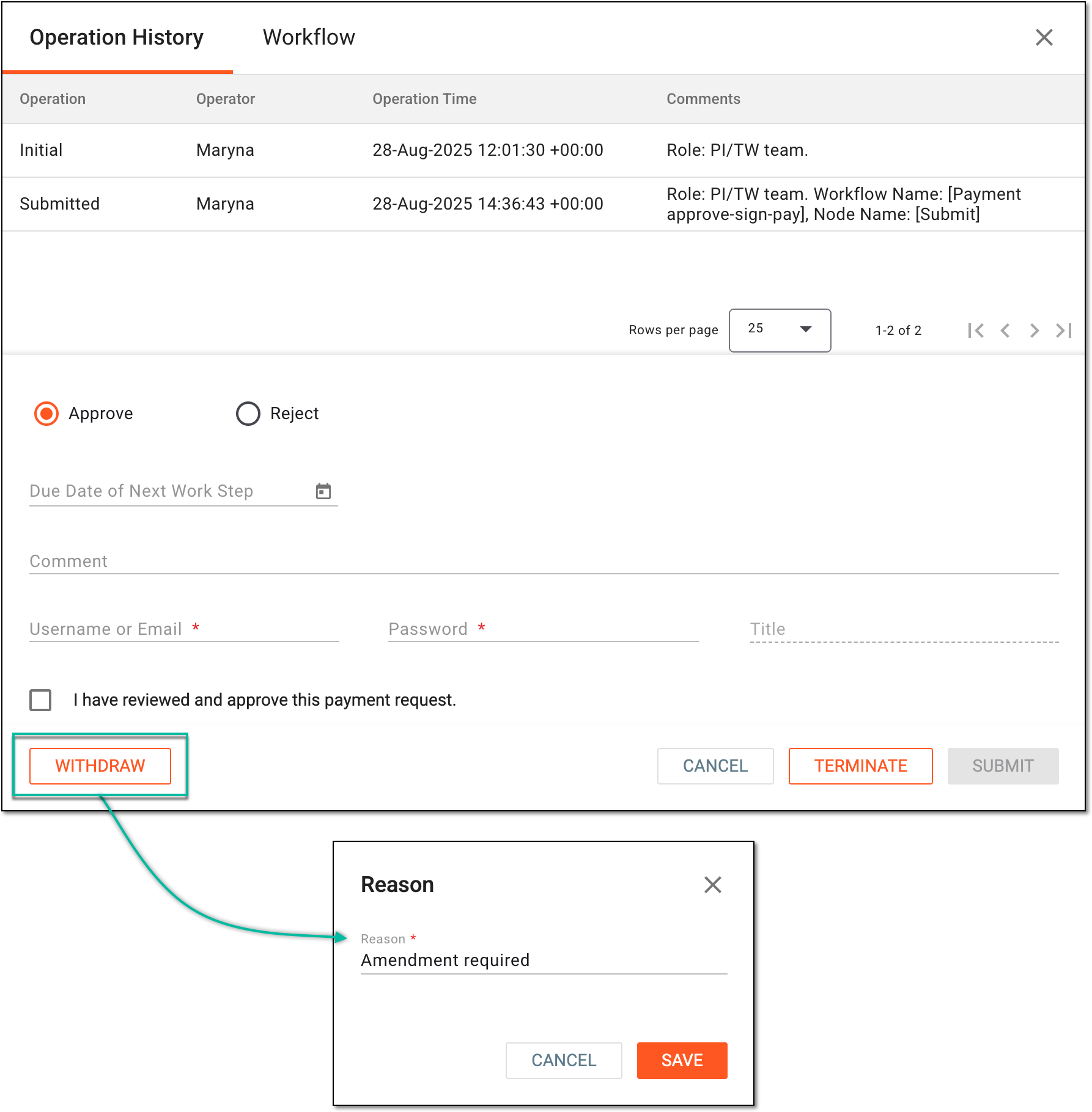 Withdrawing payment request
