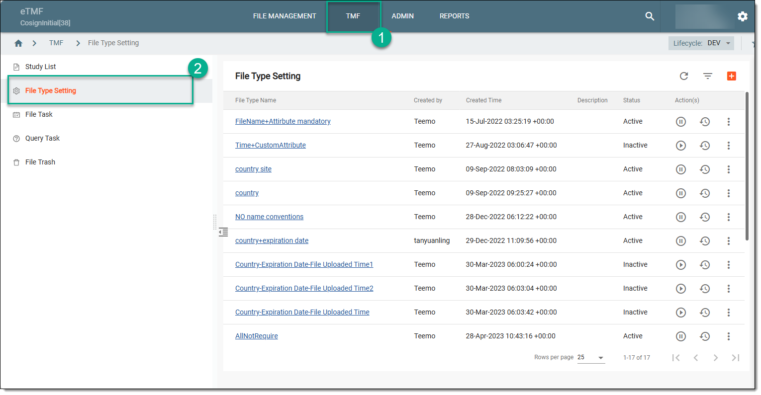 Selecting file type setting