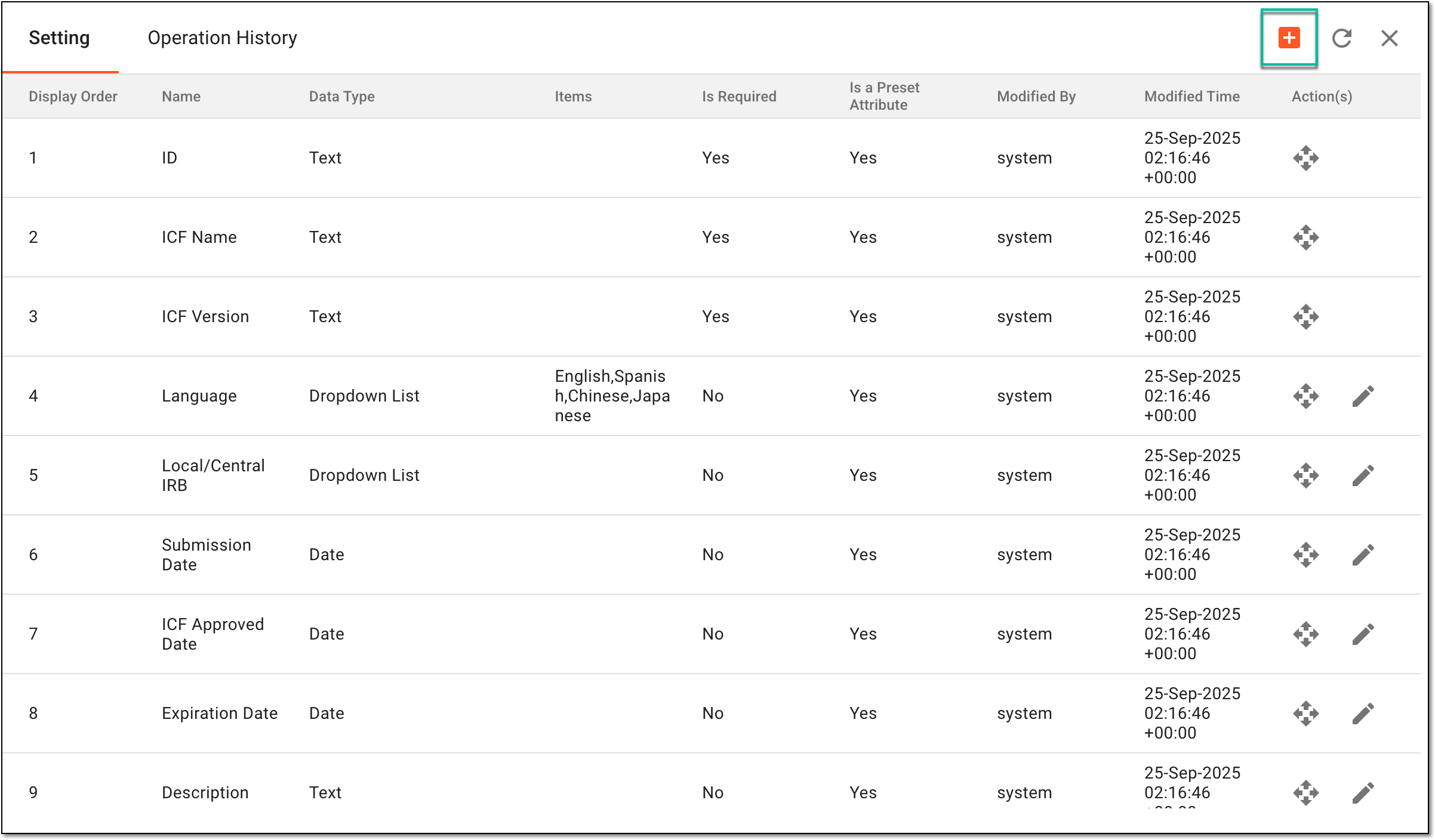 Selecting to add master ICF listing data element