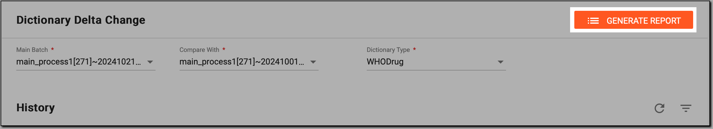 Generating dictionary delta change report