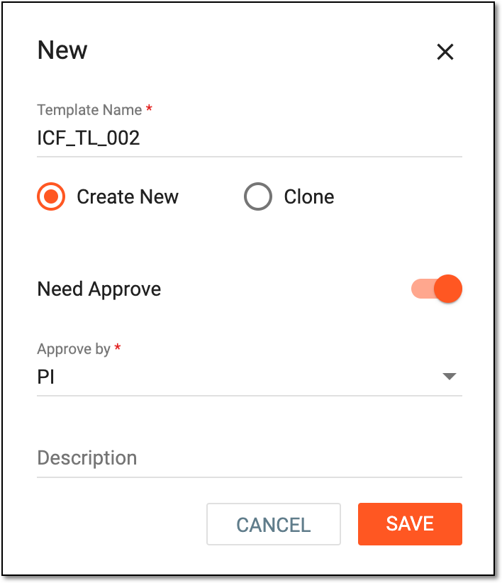 Configuring new ICF tracking log template