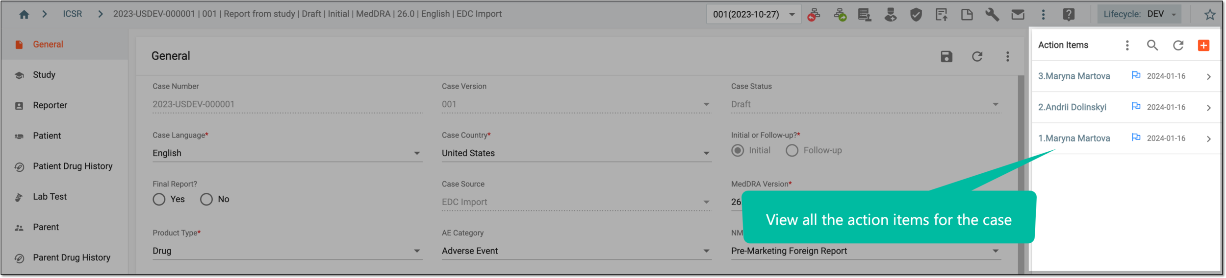 Viewing action item list