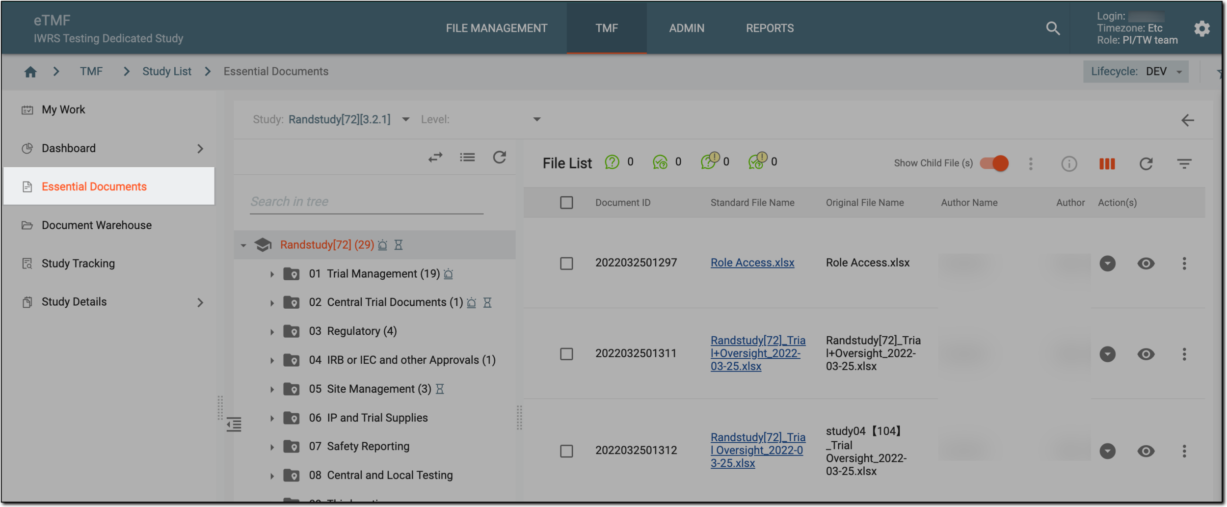 Selecting Essential Documents under TMF