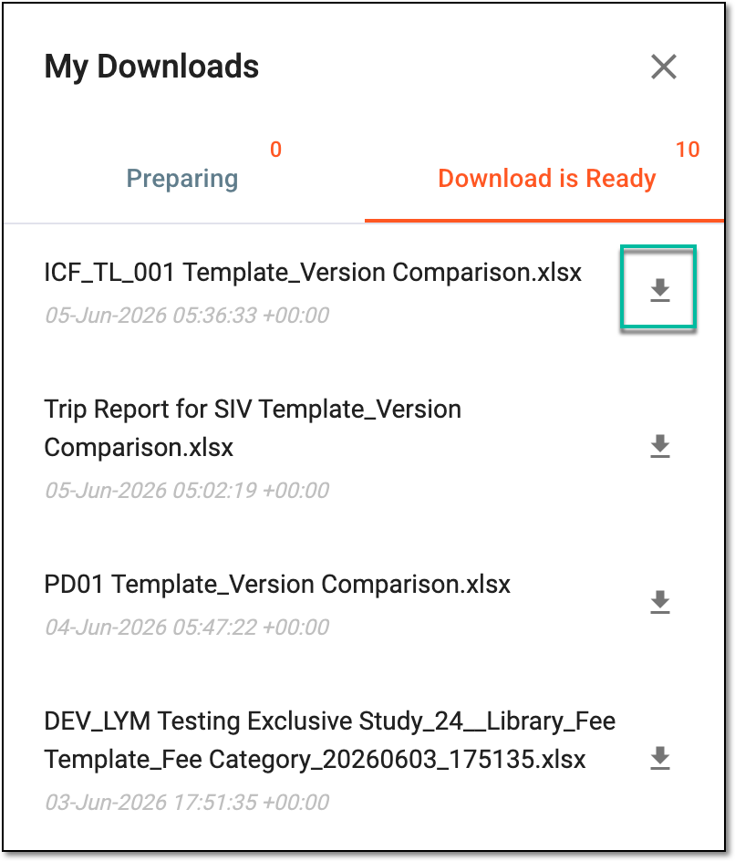 Downloading extracted version comparison for ICF tracking log template