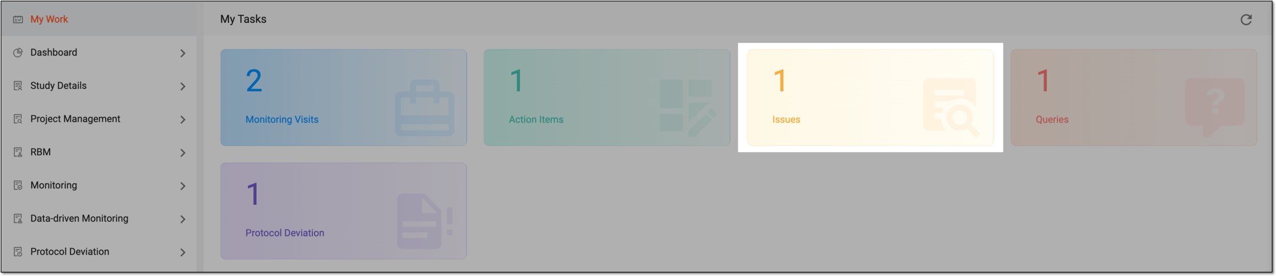 Selecting issues tile