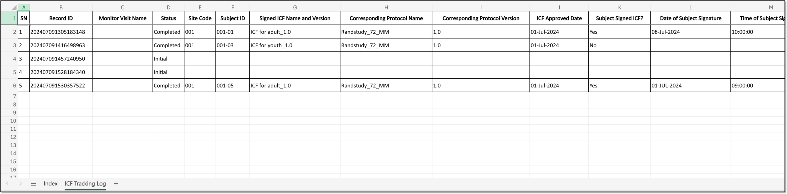 Exported ICF tracking log example